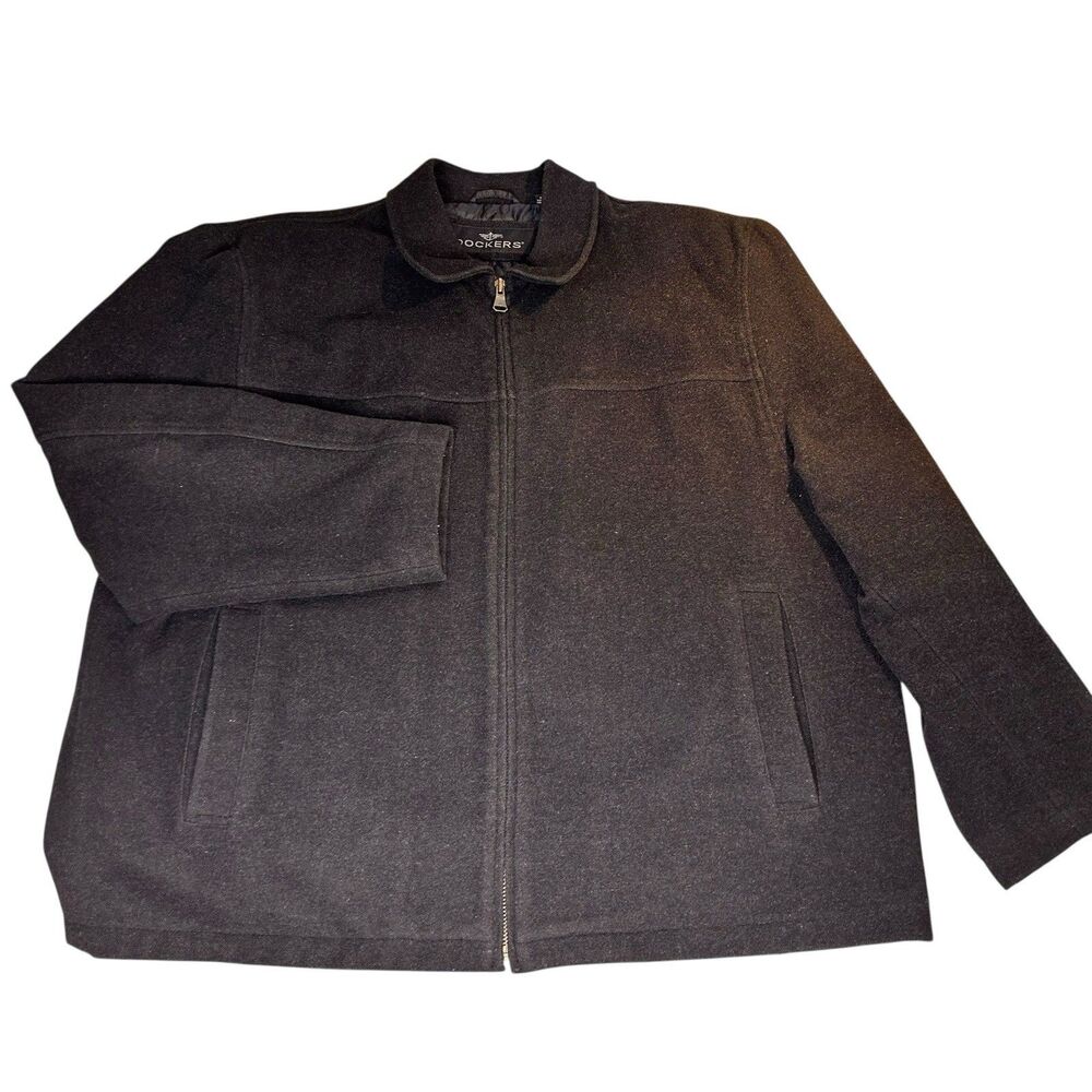 Dockers Mens Wool Blend Bomber Jacket Black XXL Quilted Interior Front Zip